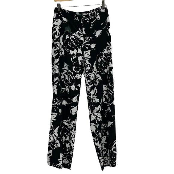 Lauren Ralph Pants Women’s PALAZZO Wide Leg Floral size 4 Black Pockets  New - Picture 1 of 6